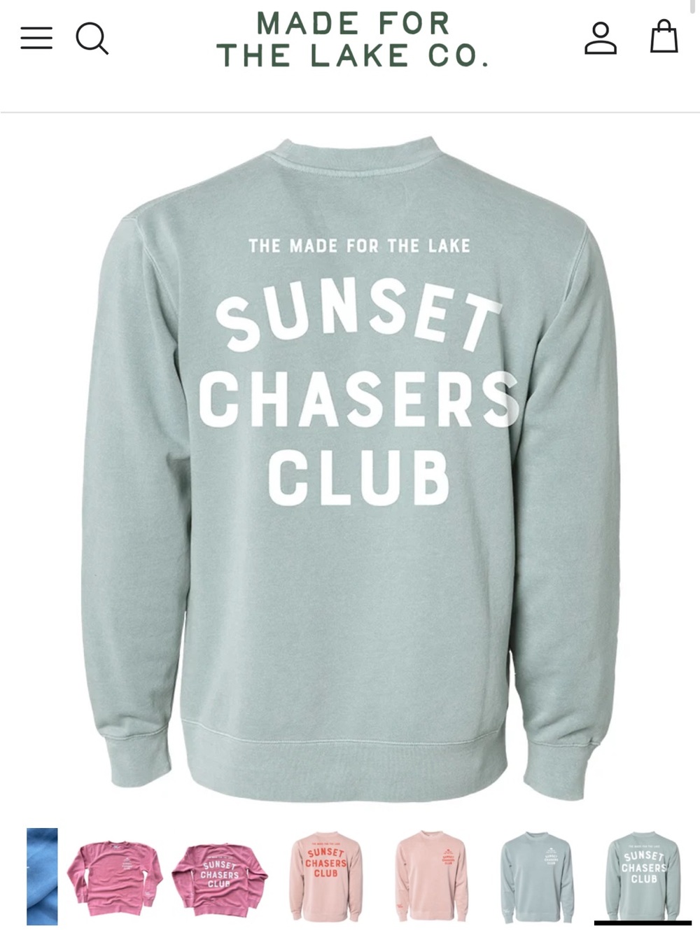 Made for the Lake “Sunset Chasers Club” Seafoam Crewneck